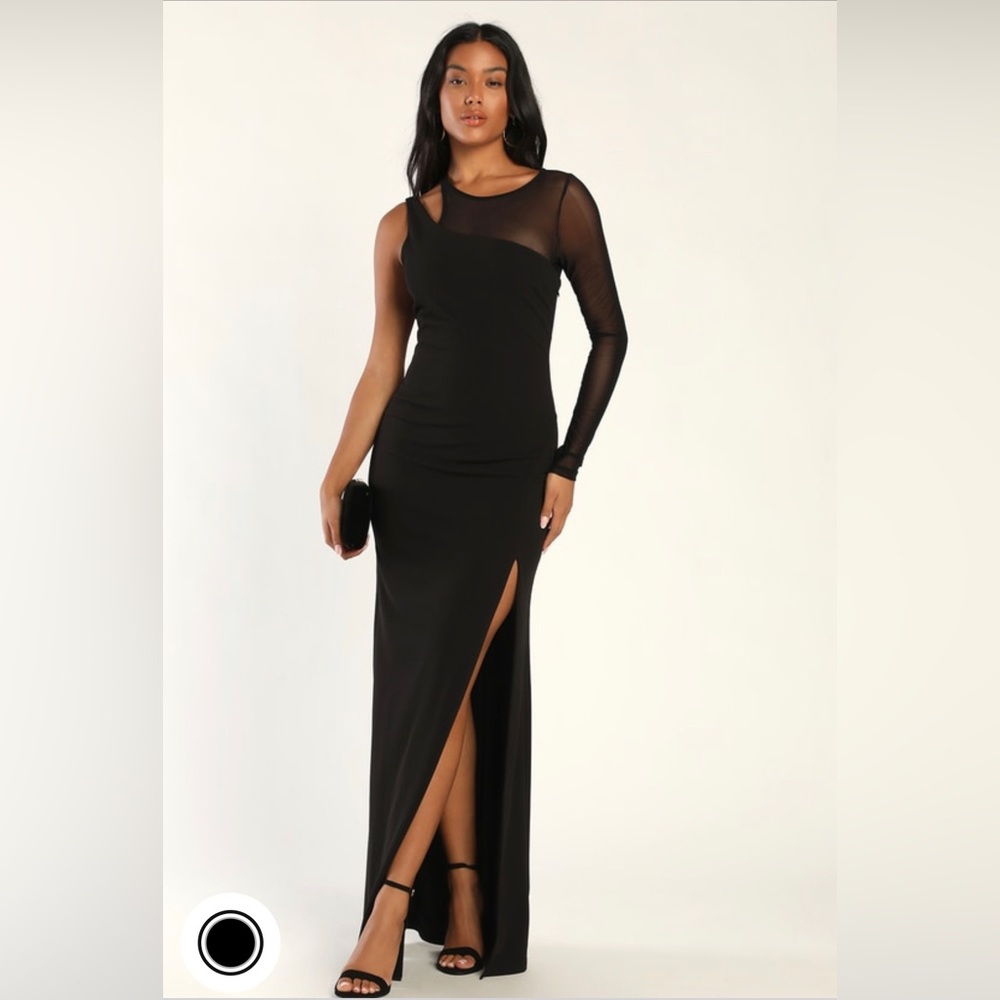 Infatuation Black Mesh Asymmetrical Mermaid Maxi Dress